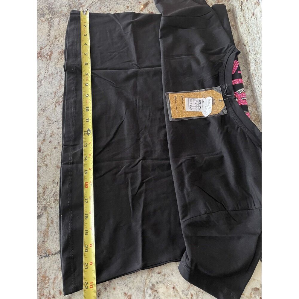 Vinizbena  Shopping Lady And Cat Rhinestone Woman Black Size  3XL T-Shirt  New - Picture 12 of 16